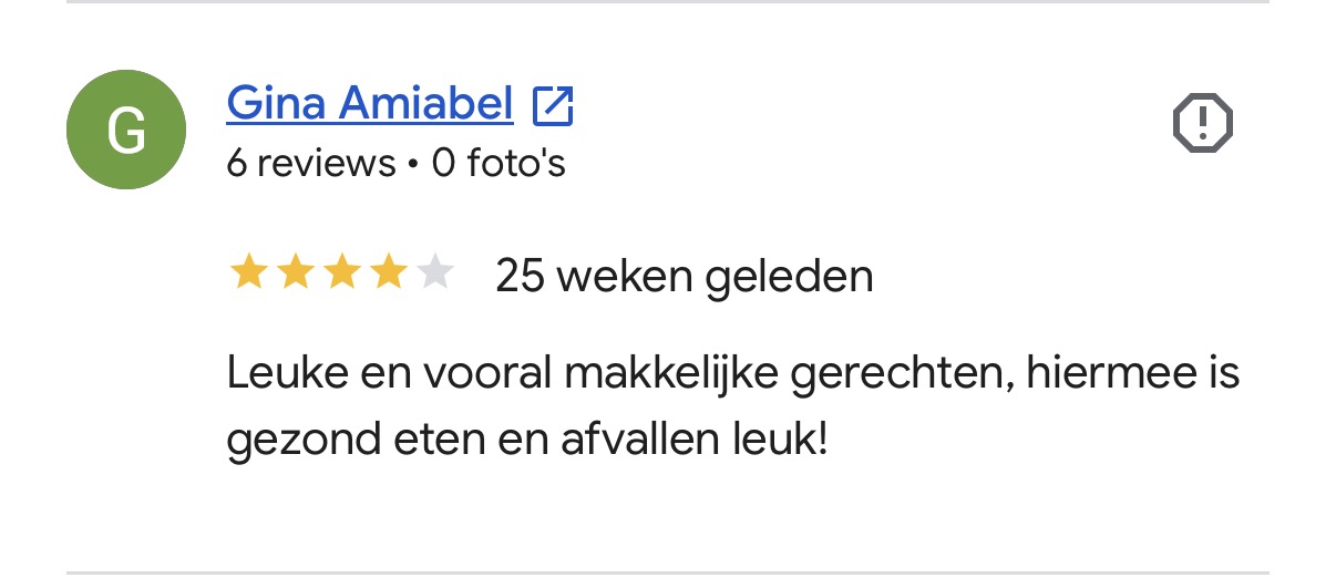 Google review Gina: leuke en makkelijke gerechten
