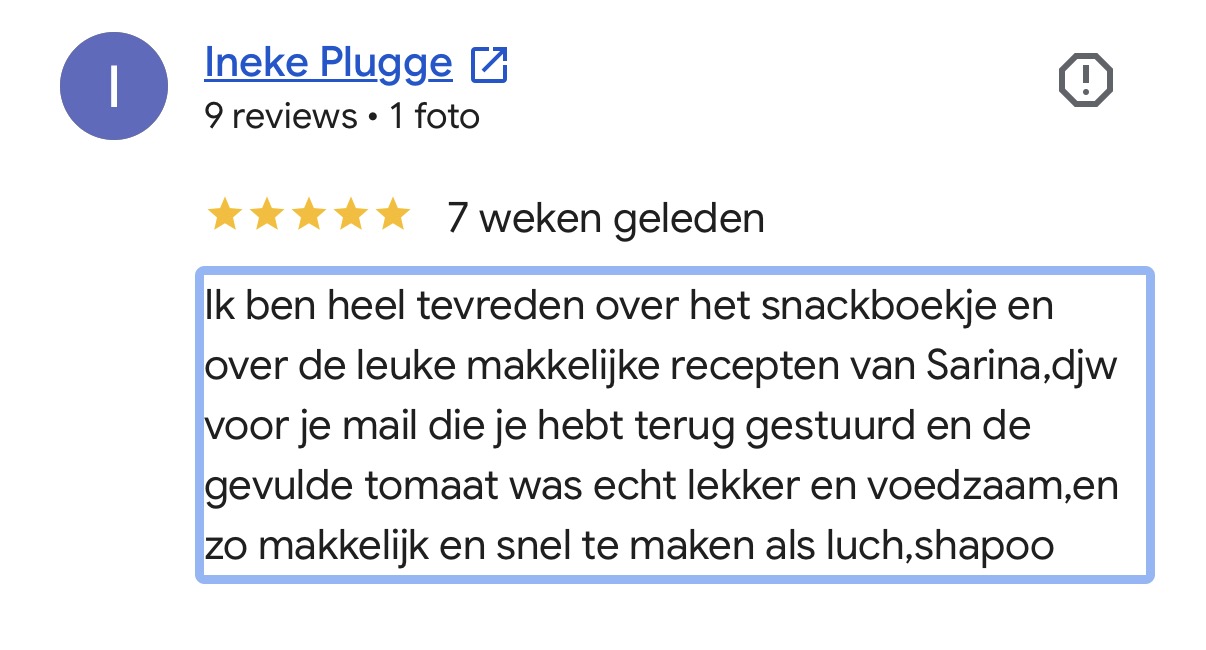 Google review Ineke: snackboekje en makkelijke recepten