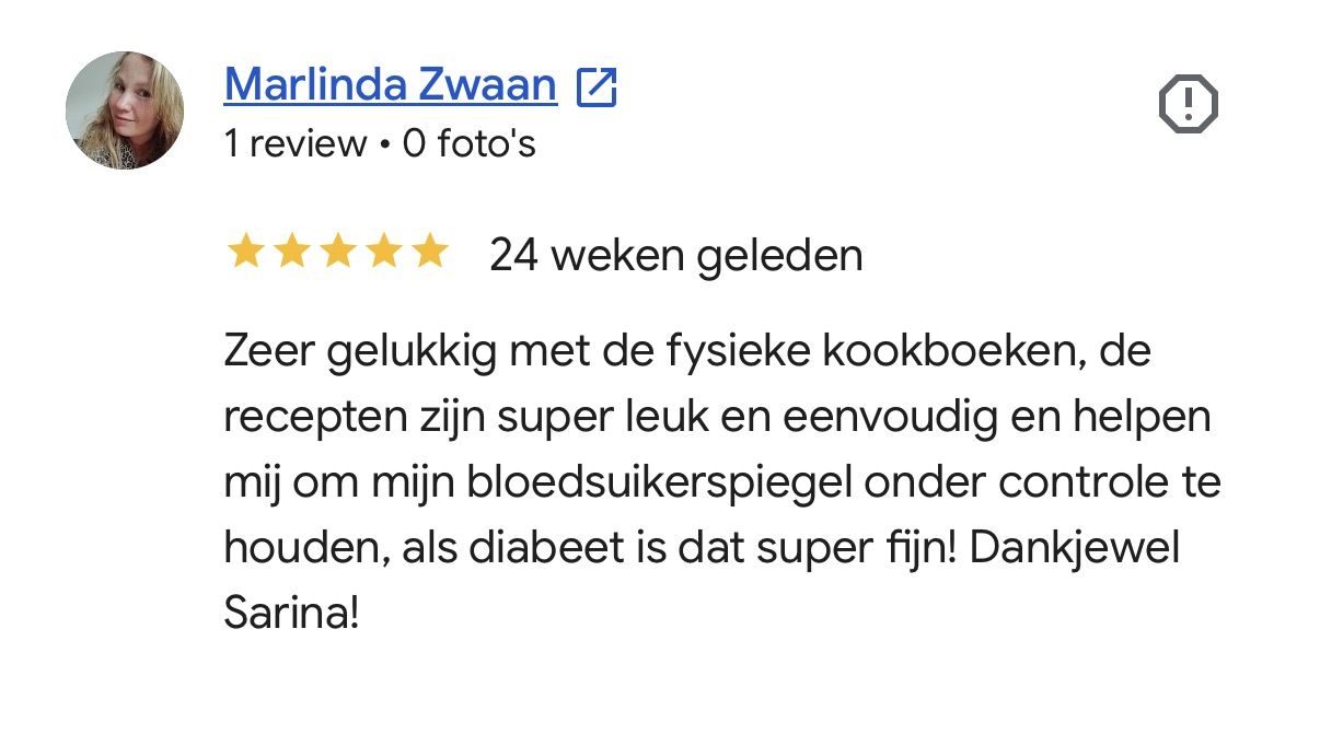 Google review Marlinda: fysieke kookboeken, recepten eenvoudig